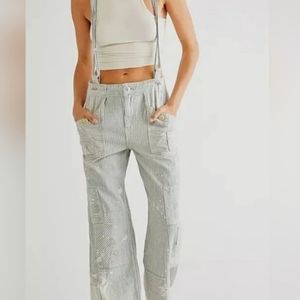 Free people always and forever railroad stripped pants w suspenders size L